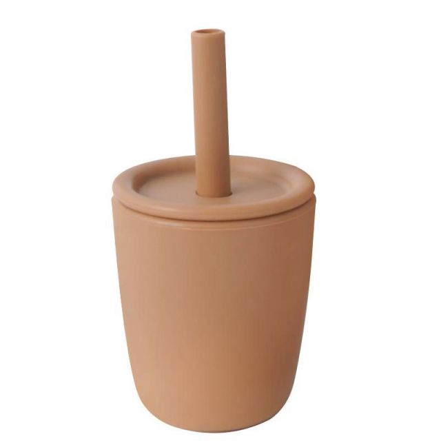 Silicone open cup with straw and lid