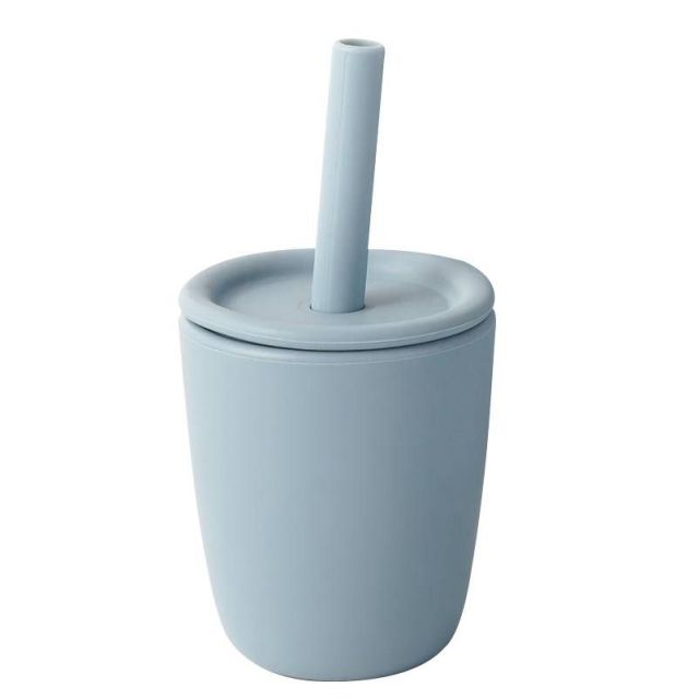 Silicone open cup with straw and lid